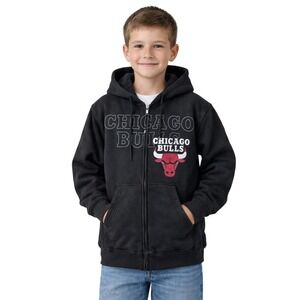 NBA Chicago Bulls Boys Black Full Zip Hoodie Sweatshirt‎ Size Large